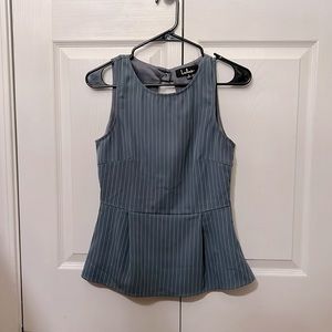 Blue greyish business casual top with cut out back.
